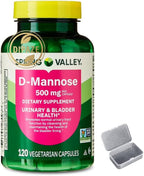 Spring Valley D-Mannose 500 mg Dietary Supplement, 120 Vegetarian Capsules + Dipaze Gift (Container)