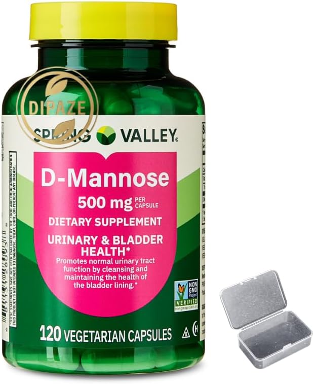 Spring Valley D-Mannose 500 mg Dietary Supplement, 120 Vegetarian Capsules + Dipaze Gift (Container)