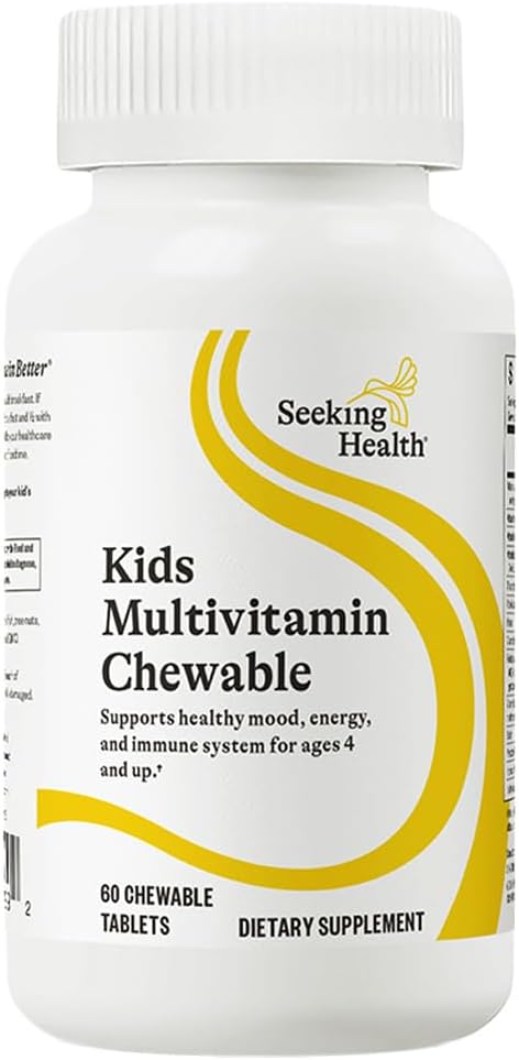 Seeking Health Kids Multivitamin Chewable, Formulated for Children’s Health, with L-5-MTHF L-Methylfolate, B12, Riboflavin, Vitamin A, Vegetarian (60 Chewable Tablets)*