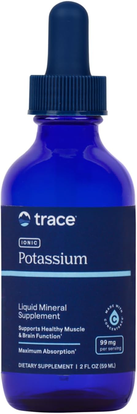 Trace Minerals Ionic Potassium - Liquid Potassium Supplement for Healthy Brain & Muscle Function - Nerve Support - Easy Absorption - Vegan - Non-GMO - Unflavored - 2 fl oz (32 Servings)