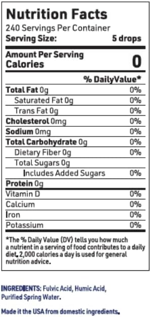 Fulvic Humic Acid 75 + Trace Minerals Liquid Supplement - Plant Derived in USA - Fulvic Acid Minerals Concentrate for Energy, Gut Health and Hydration- 1 gram per Serving - 2 oz.
