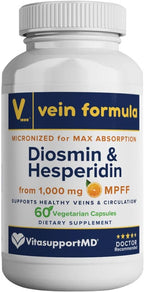 Vein Formula Diosmin Hesperidin 1000mg, Micronized Bioflavonoids Blend for Blood Circulation, Vein Support MPFF Supplement for Circulation in legs and feet, and Healthy Blood Flow Support, 60 Capsules