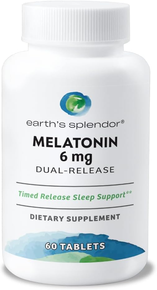 Earth's Splendor Melatonin 6 MG Bilayer Tablets, Sleep Aid Supplement, 60 Count - 2 Month Supply