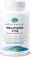 Earth's Splendor Melatonin 6 MG Bilayer Tablets, Sleep Aid Supplement, 60 Count - 2 Month Supply