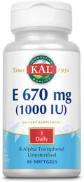 KAL E-1000 D-Alpha Tocopherol 1000 IU Softgels, 30 Count