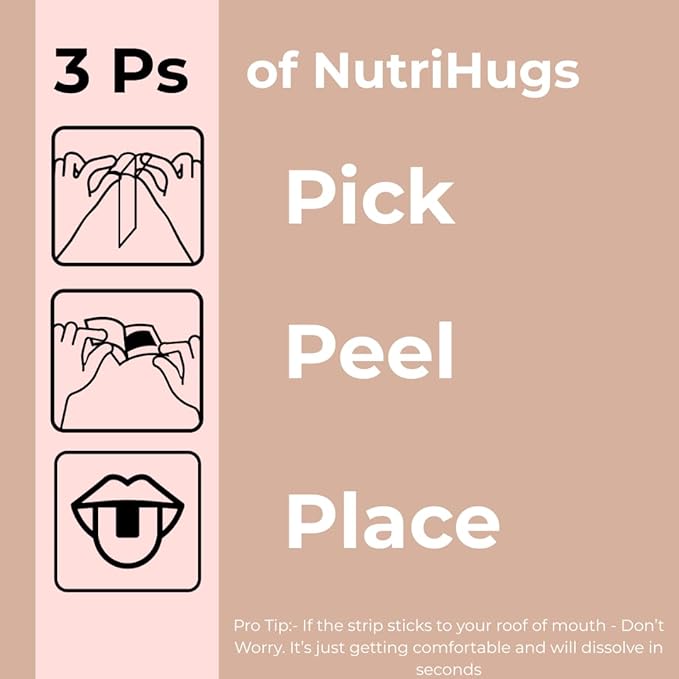 NutriHugs Blood and Bone Support - Iron, Folate, Vitamin D3 and K2 - Fast-Dissolving Oral Thin Film Strips - Non-Constipating Iron - Vegan, Sugar-Free, Non-GMO - 30 Strips