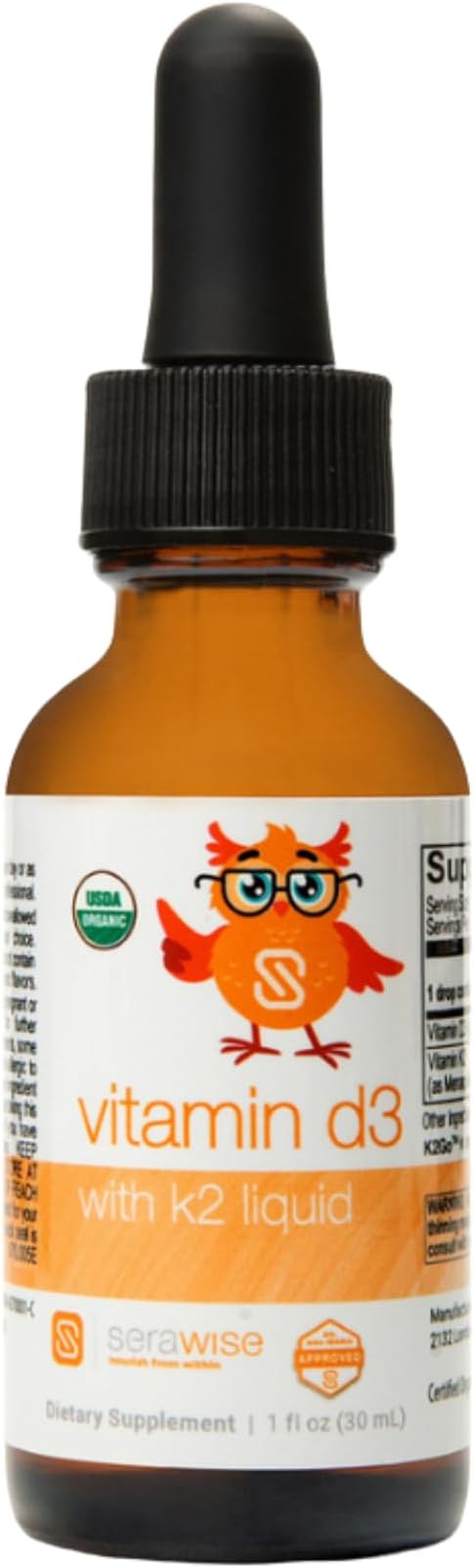 Organic Liquid Vitamin D3 with K2 by Dr. Ana Maria Temple | Supports Strong Bones and Immune Health | USDA Certified Organic | Olive Oil Base for Enhanced Absorption | 1 Fl Oz