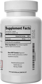 Superior Labs D-Mannose 500 mg, Pure Non-GMO Optimal Absorption Prebiotic, Urinary Tract, Bladder & Kidney UTI Support, Digestive & Liver Health Aid, IC Relief for Women & Men, 120 Veg Caps