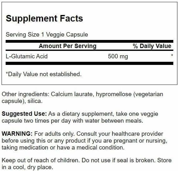 Swanson Amino Acid Glutamic Acid 500 Milligrams 60 Veg Capsules