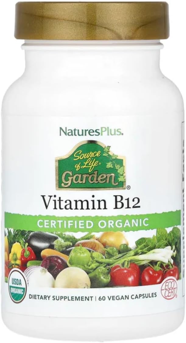 NaturesPlus Source of Life Garden Vitamin B12 - 60 Capsules - Includes 20+ Whole Food Extracts - USDA Certified Organic, Non-GMO, Vegan, Gluten Free - 30 Servings