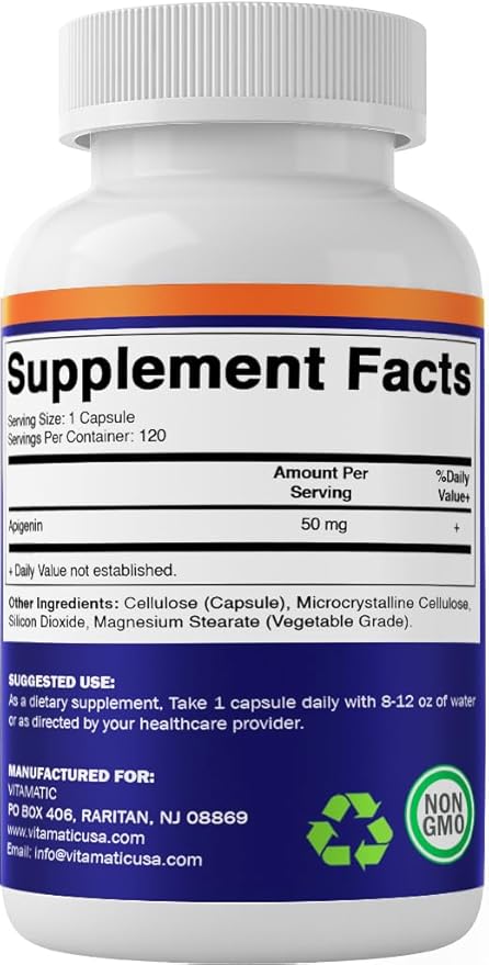 Vitamatic 2 Pack Apigenin 50mg - 120 Vegetarian Capsules - Bioflavonoid Support Prostate Health, Metabolism & Relaxation (Total 240 Capsules)