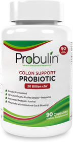 Probulin Colon Support Probiotic Supplement, Daily Gut, Digestive, and Immune Health Probiotics Capsules for Men and Women, 20 Billion CFU, Vegan, 90 Count Bottle