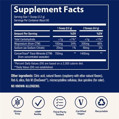 Trace Minerals ConcenTrace Daily Mineral Powder - Supports Energy, Digestion, Bone Health - 70+ Multiminerals Supplement with Ionic Magnesium, Chloride, & Potassium, Sugar-Free (60 Servings)