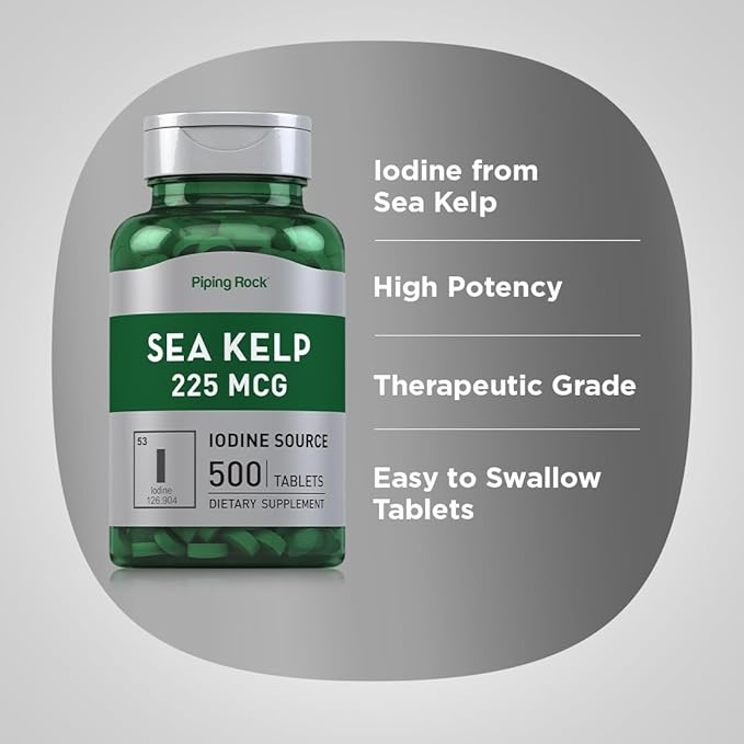 Piping Rock Sea Kelp Iodine Supplement | 225 mcg | 500 Tablets | Non-GMO, Gluten Free