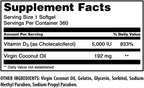 Amazing Formulas Vitamin D3 in Coconut Oil 5000 IU Supplement | Softgels | Non-GMO | Gluten-Free | Made in USA (1 Pack | 360 Count)