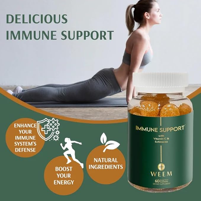 WEEM Immune Support Gummies - Vitamin C - Zinc - Echinacea - Health System Support - Alternative to Pills, Gluten-Free, Natural Supplement for Kids and Adults - 2 Pack