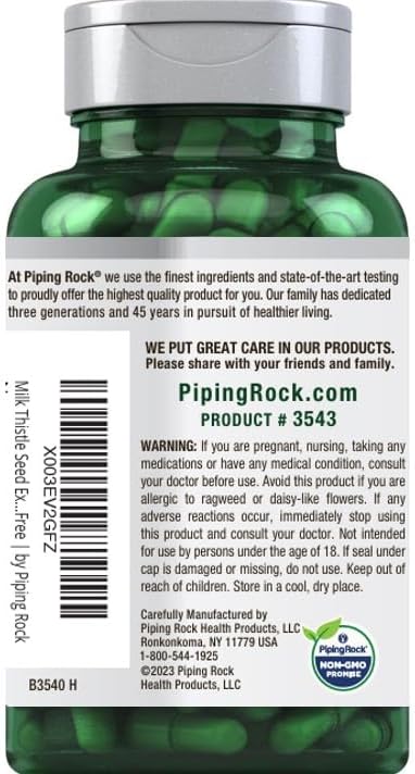 Piping Rock Milk Thistle Supplement | 200 Capsules | Concentrated Herbal Extract | Non-GMO, Gluten Free