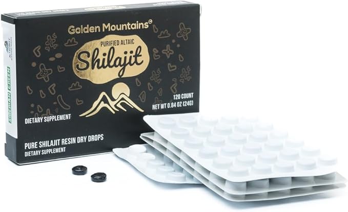 Siberian Green Premium Pure Shilajit Dry Drops Altai Golden Mountains - 120 Count (200 mg) Authentic Safety & Quality Certificate - US Lab Tested Fulvic Acid