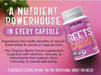 Beet & Carrot Juice Caps - USA Grown, Organic Raw Cold Pressed for Eye, Skin & Heart Health – Vegan, Non GMO 120Ct
