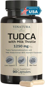 VINATURA TUDCA Milk Thistle 1250mg - Tudca Supplement, Tudca Bile Salts, Liver Support, Gallbladder Supplements *USA Made and Tested* Bile Salts Supplement - 90 Capsules