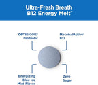 Ultra Fresh Breath B12 Energy Melts – 1000 mcg Methylcobalamin + Probiotics, Zinc, D3 & Biotin – Supports Energy, Immunity, Digestive Comfort & Oral Health - Mint Flavor Chewable Tablets – 60 Count