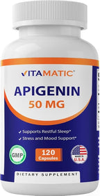 Vitamatic Apigenin 50mg – 120 Vegetarian Capsules Plant-Based Flavonoid for Cellular Health, Relaxation & Healthy Aging
