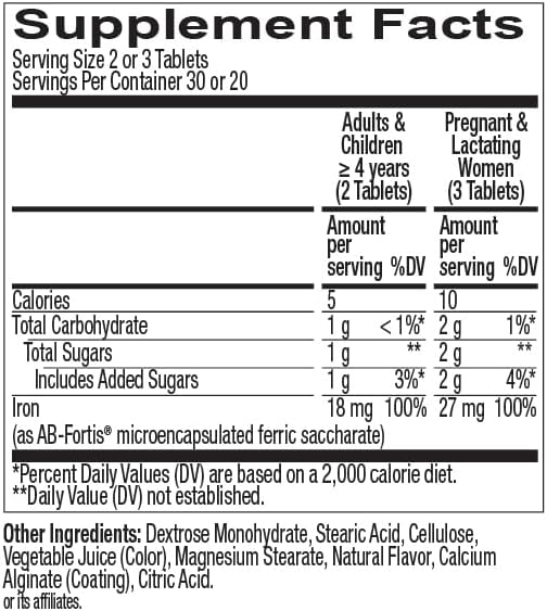 OLLY Delightful Iron Chewable Tablet, Iron Supplement from AB Fortis, Fruit Punch Flavored, 30 or 20 Day Supply - 60 Count