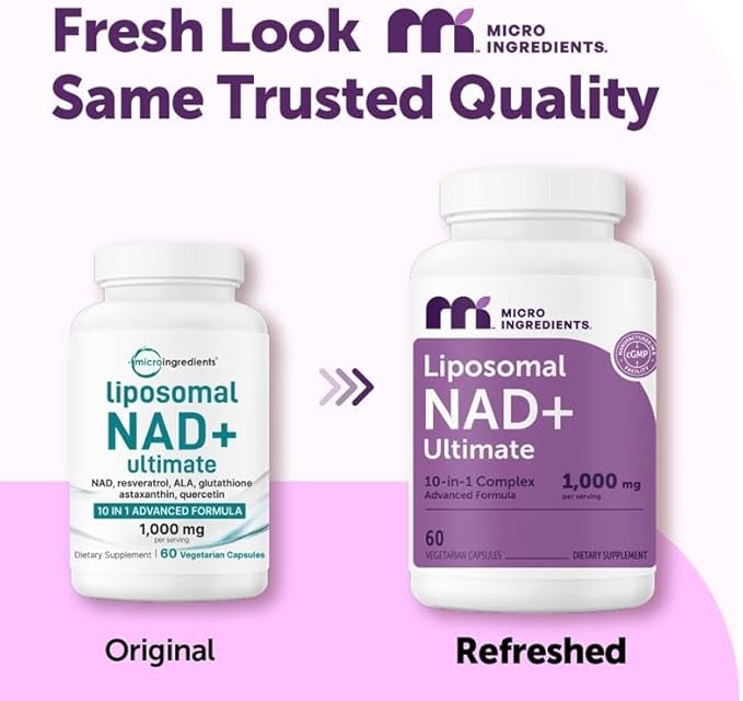 Micro Ingredients Liposomal NAD+ Ultimate Complex 1,000mg | 60 Veggie Capsules | NMN Pathway Formula | 10-in-1 with Resveratrol, Glutathione, & Astaxanthin | NAD Supplement for Women & Men