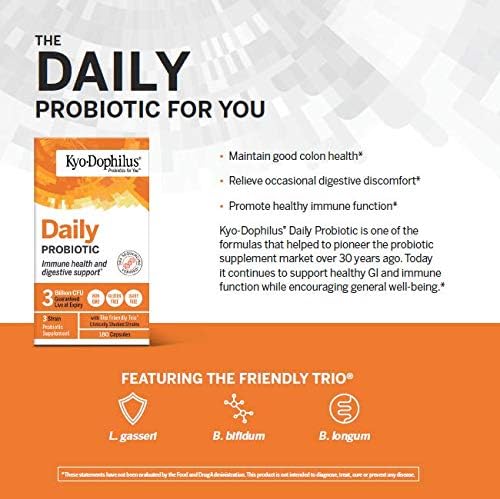 Kyo-Dophilus Daily Probiotic - Immune & Digestive Health Support* - Clinically Studied Friendly Trio Strains - Adult Probiotic Capsules - 180 Capsules (90 Servings)