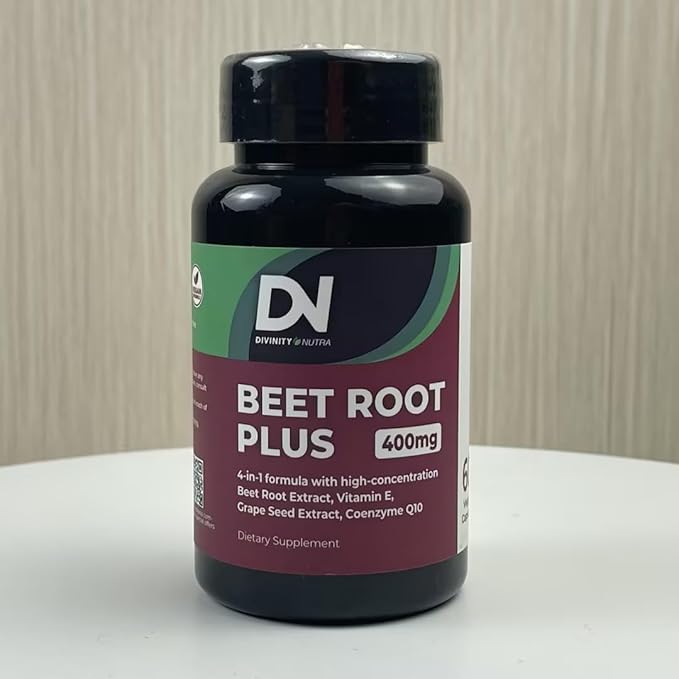 Divinity Nutra Organic Beet Root Capsules with CoQ10, Vitamin E, Grape Seed, Non-GMO,USA Made - 60 Capsules, 60-Day Supply