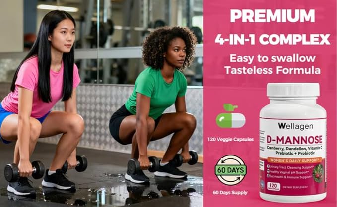 Urinary Tract and Bladder Health Support with Vaginal Probiotic Plus Prebiotics for Women - D-Mannose, Cranberry, Dandelion, Vitamin C -120 Veggie Capsules (60 Days Supply)
