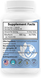 B2-400 Pure Riboflavin - Nervous System Health, Homocysteine Detox, Cardiovascular, Helps Boost Energy, Mental Clarity, Metabolism and Cell Function (60, Unflavored)
