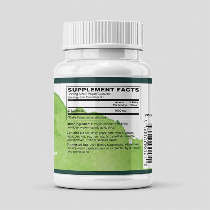 Herbal Connections D-Mannose 1000mg, Veg Capsules, Urinary Tract Cleanse & Bladder Support, 60 Count, Pure Non-GMO Cranberry-Free Monosaccharide, 30 Servings
