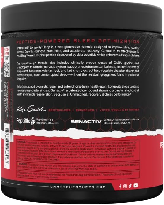 Unmatched Longevity Sleep | PeptiSleep Sleep & Recovery Formula with Melatonin, Magnesium & Senactiv | Advanced Nighttime Support | 20 Servings (Orange Mango)