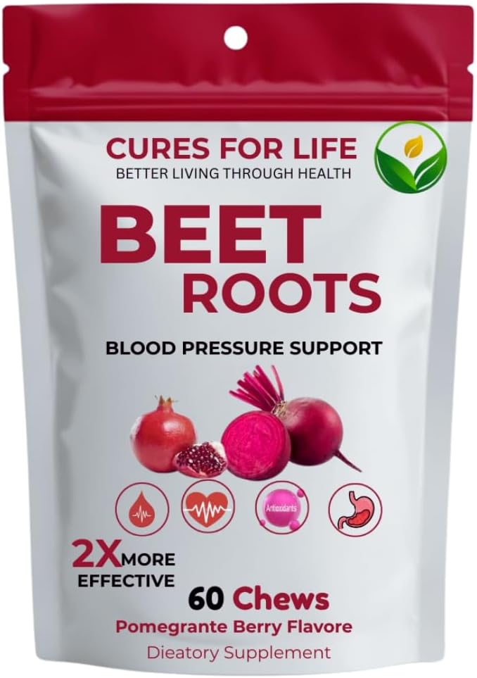 Beet Root Heart Chews, Nitric Oxide and Blood Pressure Support, Grape Seed Extract & Non-GMO Beet Root Powder Energy Supplement, Pomegranate Berry Flavor, 60 Count