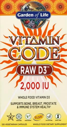 Garden of Life Vitamin D,Vitamin Code Raw D3,Vitamin-D 2,000 IU,Raw Whole Food D3 Supplements with Chlorella,Fruit,Veggies & Probiotics for Bone & Immune Health,120 Vegetarian Capsules,(Pack of 2)