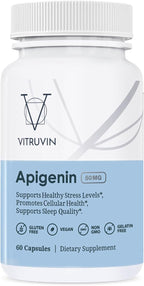 VITRUVIN Apigenin 100mg - 30 Capsules | Vegan, Gluten-Free, Non-GMO, Gelatin-Free