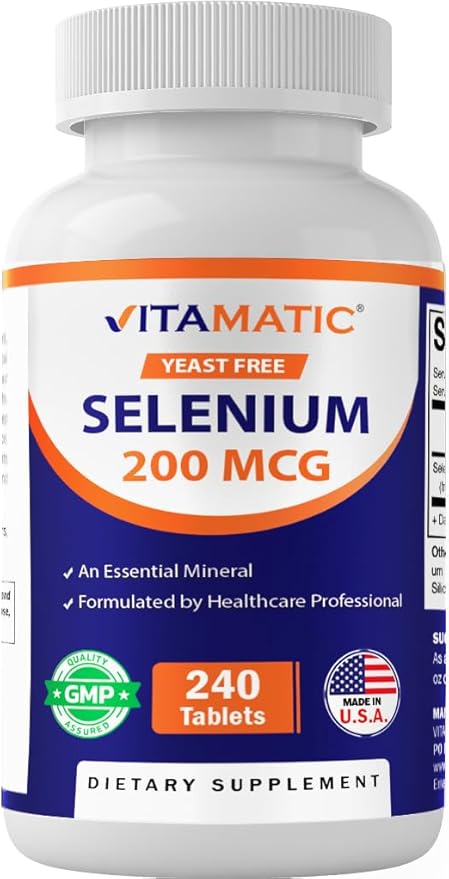Vitamatic Yeast Free Selenium 200mcg as Selenomethionine Supplement Essential Trace Mineral with Superior Absorption 240 Tablets