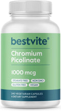 BESTVITE Chromium Picolinate 1000mcg (240 Vegetarian Capsules) - No Stearates - Vegan, Gluten Free, Non-GMO - Mineral Supplement - Supports Healthy Metabolism* - Easy-to-Swallow Capsules