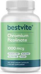 BESTVITE Chromium Picolinate 1000mcg (240 Vegetarian Capsules) - No Stearates - Vegan, Gluten Free, Non-GMO - Mineral Supplement - Supports Healthy Metabolism* - Easy-to-Swallow Capsules