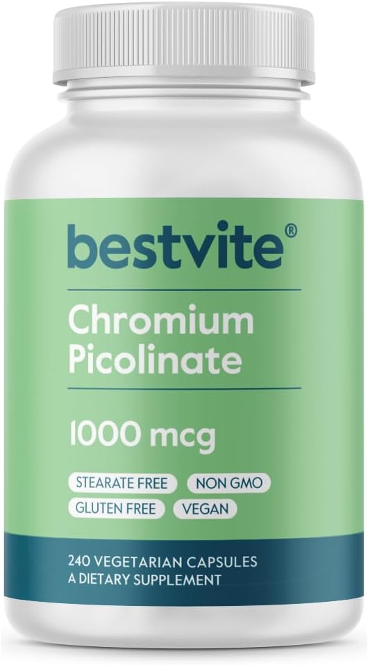 BESTVITE Chromium Picolinate 1000mcg (240 Vegetarian Capsules) - No Stearates - Vegan, Gluten Free, Non-GMO - Mineral Supplement - Supports Healthy Metabolism* - Easy-to-Swallow Capsules