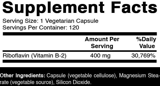 Oxify Vitamin B-2 (Riboflavin) 400 mg | 120 Vegetarian Capsules | Gluten-Free, Non-GMO | Supplement Made in USA