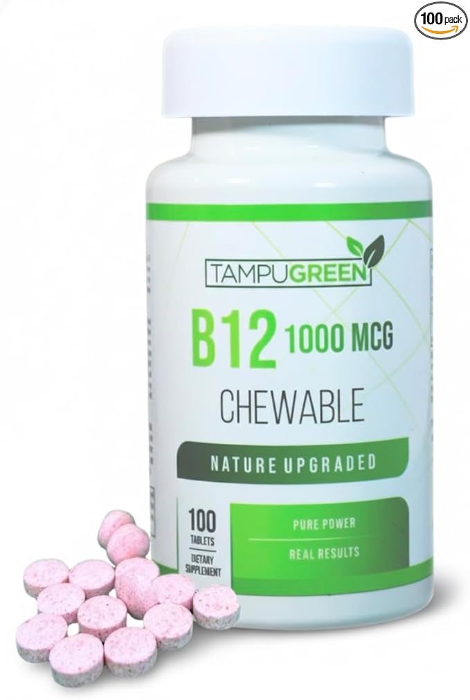 Vitamin B12 1000 mcg Energy, Nerve & Red Blood Cell Support Fast Dissolve Chewable Tablets Non-GMO Made in USA 100 Count