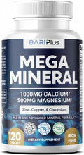 Mega Mineral – Complete Complex with Vitamin D, Calcium, Magnesium, Zinc, Potassium, Boron, Selenium, Chromium & Trace Minerals – Iron-Free – USA Made -Halal (120 Tablets)