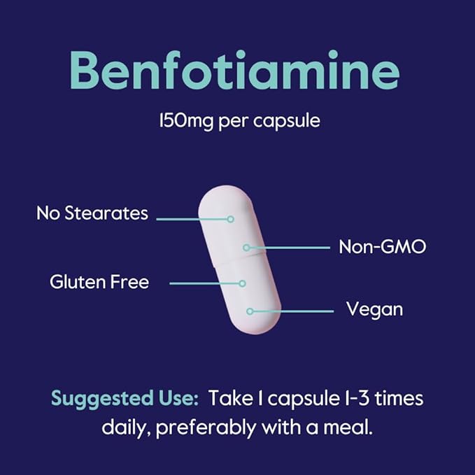 BESTVITE Benfotiamine 150mg (240 Vegetarian Capsules) (120x2) - No Stearates - No Silicon Dioxide - Vegan - Non GMO - Gluten Free