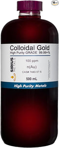 True Colloidal Gold – 100 ppm - 99.99+% Purity - 500 mL (16.9 Fl Oz) in Clear BPA-Free Plastic Bottle - Made in USA
