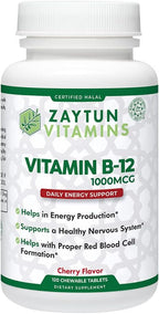 Zaytun Halal Vitamin B12 1000mcg, Promotes Energy Production, Metabolism and Healthy Nervous System - Vegetarians and Vegans Formula - Dairy-Free - 4 Months Supply - Made in USA
