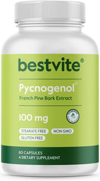BESTVITE Pycnogenol 100mg (60 Capsules) - French Maritime Pine Bark Extract - No Stearates - Gluten Free - Non GMO