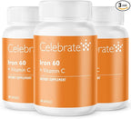 Celebrate Vitamins Iron Supplement with Vitamin C - 60mg Iron, 60mg Vitamin C, Bariatric Vitamins for WLS Patients, Vertical Sleeve & Gastric Bypass Surgery (90 Capsules)