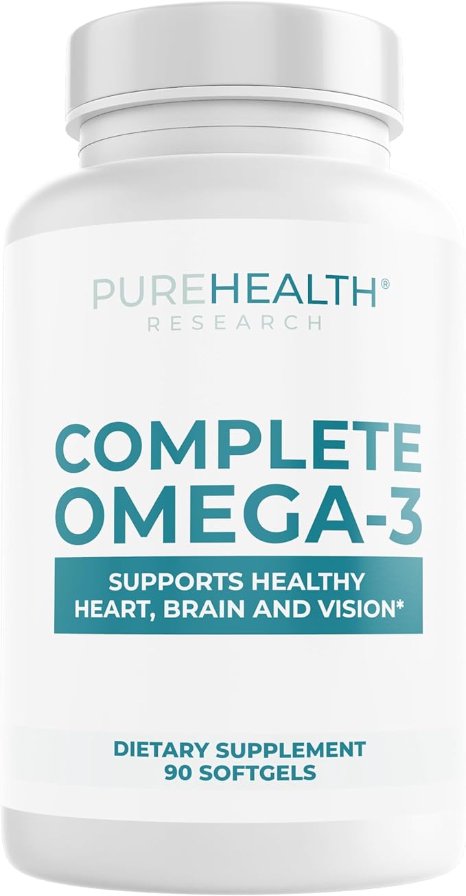 PUREHEALTH RESEARCH Complete Omega 3 Fish Oil Softgels - Omega-3 Fatty Acid Supplements for Women & Men - EPA DHA Supplement for Hearth, Brain & Vision Support - Non-GMO- 90 Soft Gels